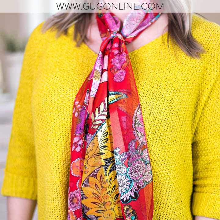 Top of the Tie Paisley and Floral Scarf in Red - Giddy Up Glamour Boutique