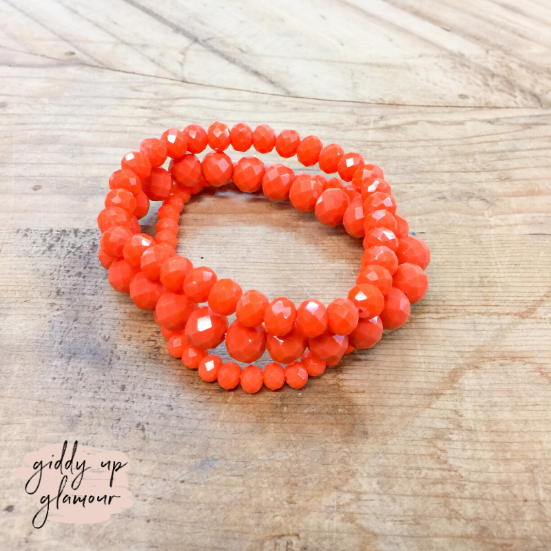 Set of Three Crystal Bracelets in Orange - Giddy Up Glamour Boutique