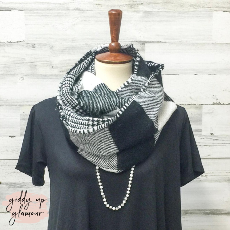 Buffalo Plaid Infinity Scarf in Black - Giddy Up Glamour Boutique