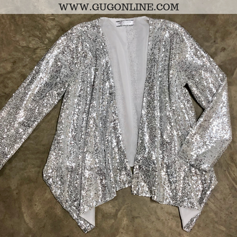 Glam Slam Sequin Blazer Jacket in Silver - Giddy Up Glamour Boutique