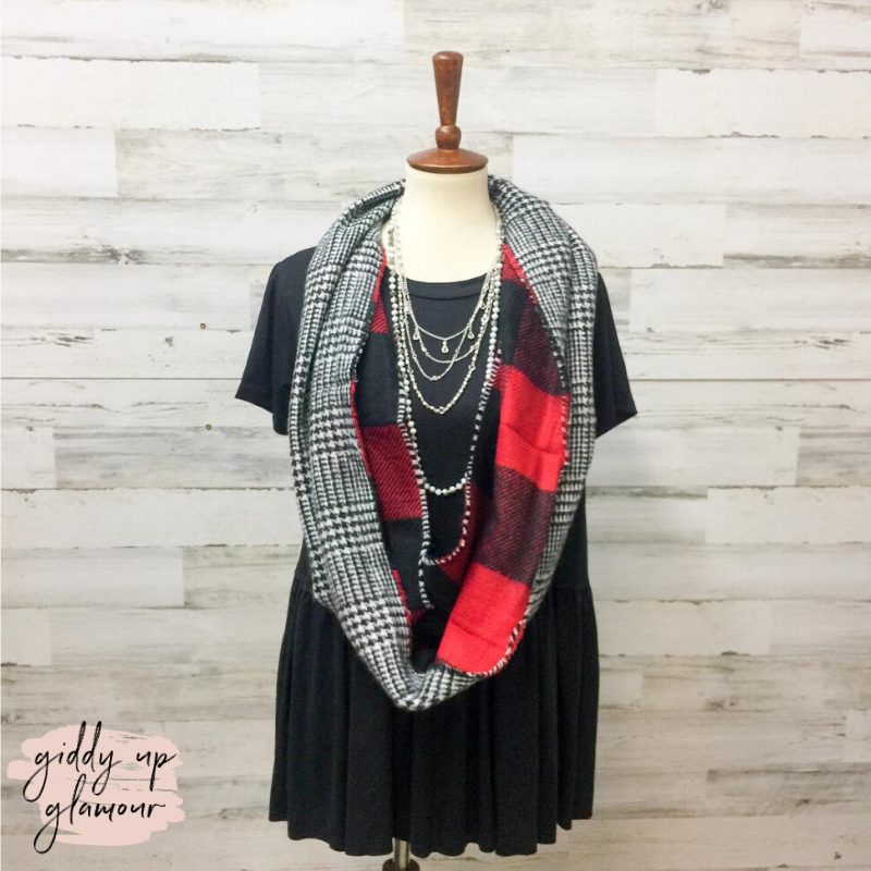 Buffalo Plaid Infinity Scarf in Red - Giddy Up Glamour Boutique