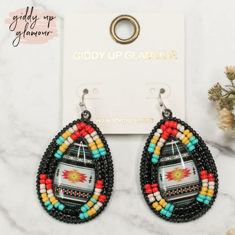 Beaded Aztec Teardrop Earrings in Black - Giddy Up Glamour Boutique