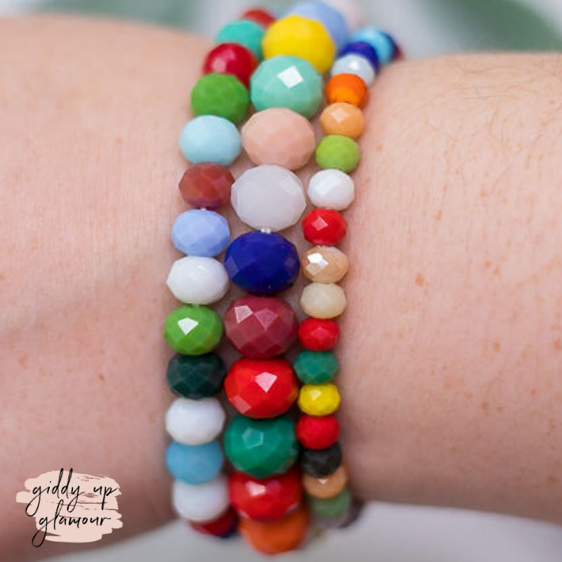 Set of Three Crystal Bracelets in Multi Color - Giddy Up Glamour Boutique