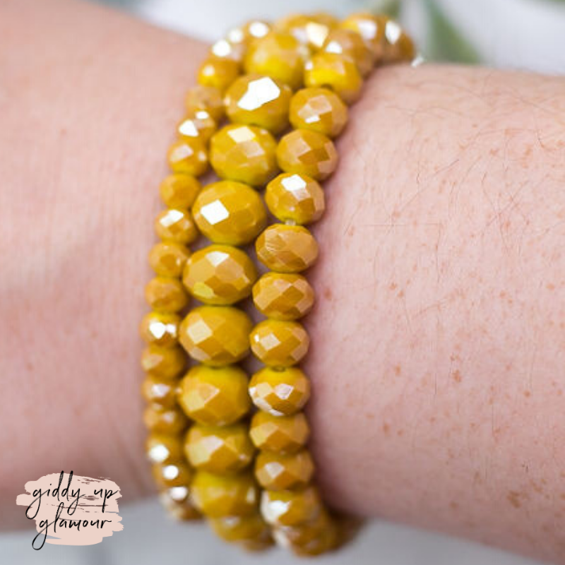 Set of Three Crystal Bracelets in Mustard - Giddy Up Glamour Boutique