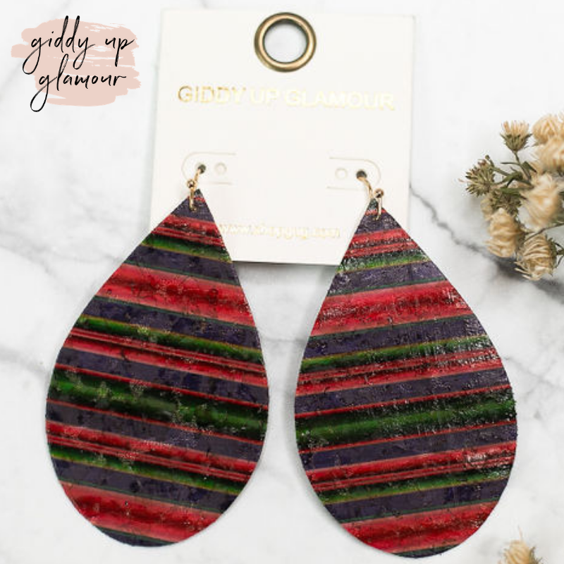 Cork Teardrop Earrings in Pink Serape - Giddy Up Glamour Boutique