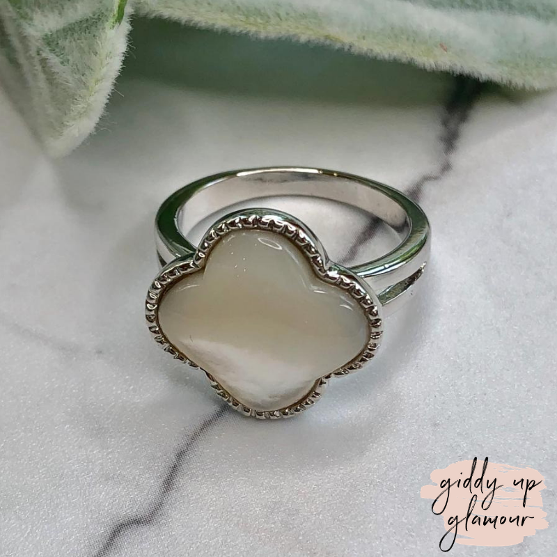 Mother of Pearl Clover Fashion Ring - Giddy Up Glamour Boutique