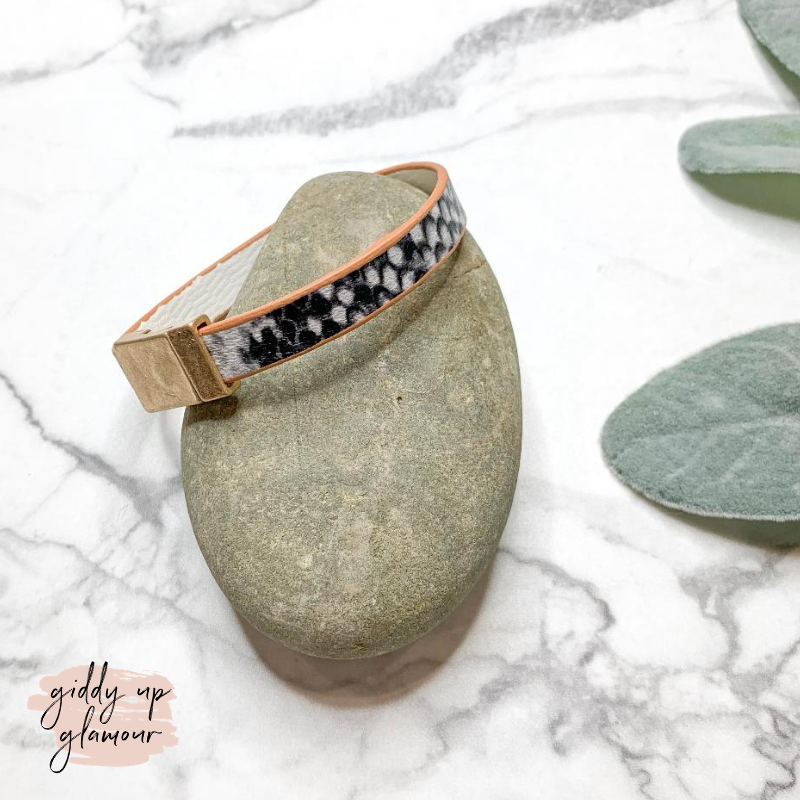 Thin Leather Bracelet with Magnetic Clasp in Snakeskin - Giddy Up Glamour Boutique
