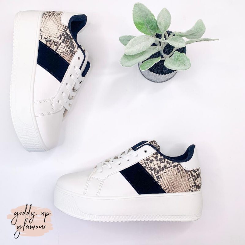 Last Chance Size 5 & 6 | Chasing Chic Platform Sneakers in White Snake - Giddy Up Glamour Boutique