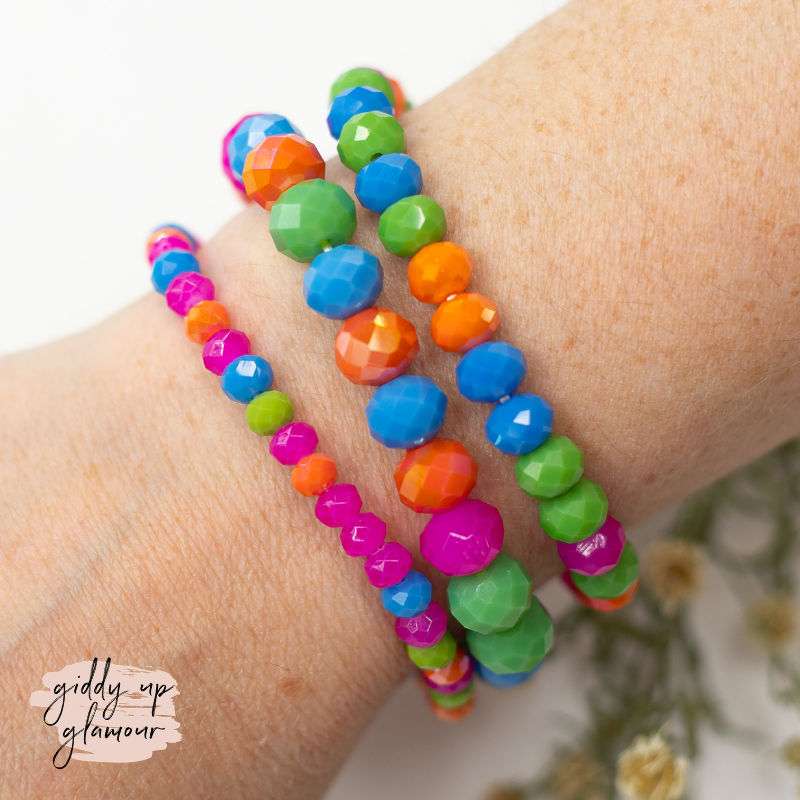Set of Three Crystal Bracelets in Neon Multi - Giddy Up Glamour Boutique