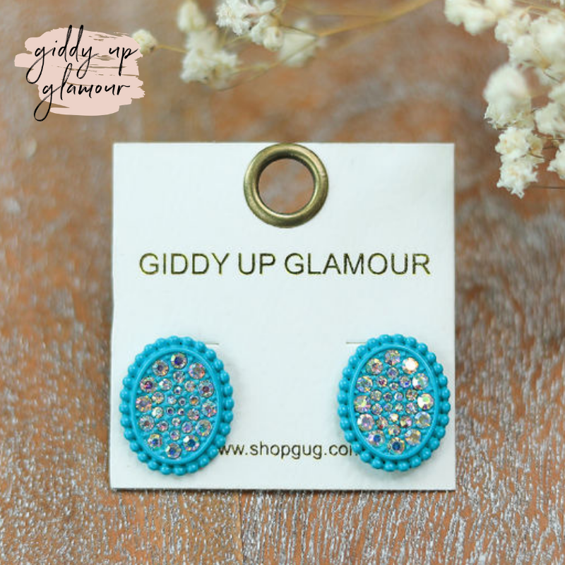 Iridescent Crystal Post Earrings in Turquoise - Giddy Up Glamour Boutique