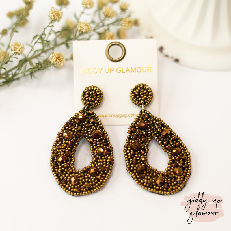 Seed Bead Teardrop Post Earrings in Bronze - Giddy Up Glamour Boutique