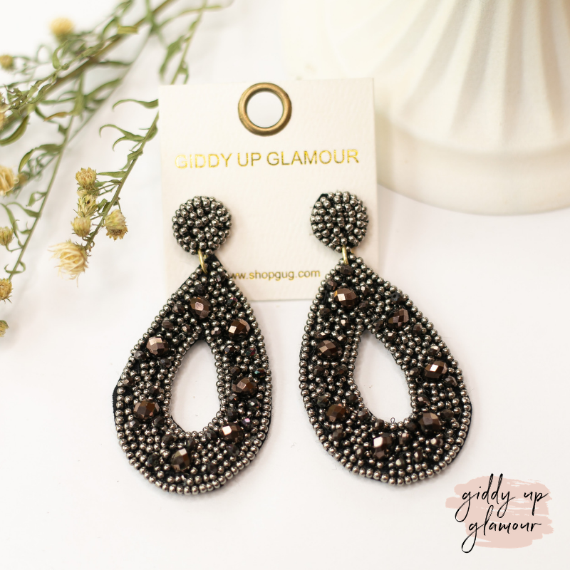 Seed Bead Teardrop Post Earrings in Silver - Giddy Up Glamour Boutique