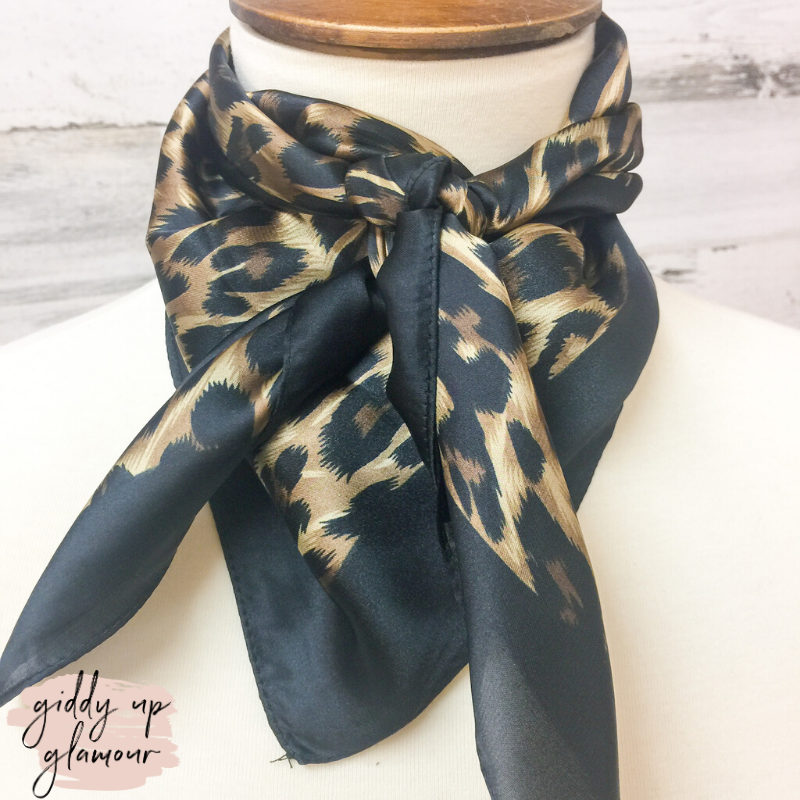 Leopard Print Silky Scarf in Black - Giddy Up Glamour Boutique