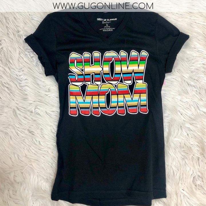 Serape Show Mom Short Sleeve Tee Shirt in Black - Giddy Up Glamour Boutique