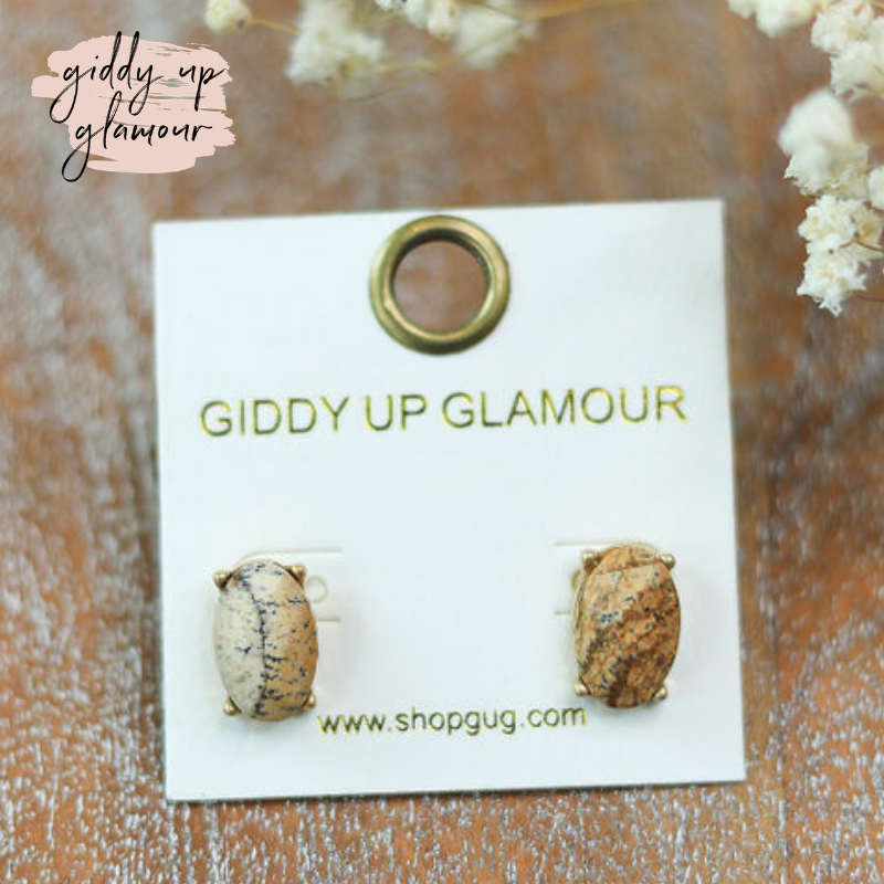Semi Precious Stone Stud Earrings in Granite - Giddy Up Glamour Boutique