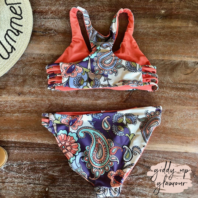 missy swimwear boutique trendy affordable paisley print coral fabric swimsuit bikini swimwear