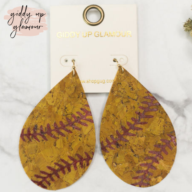 Softball Cork Teardrop Earrings - Giddy Up Glamour Boutique
