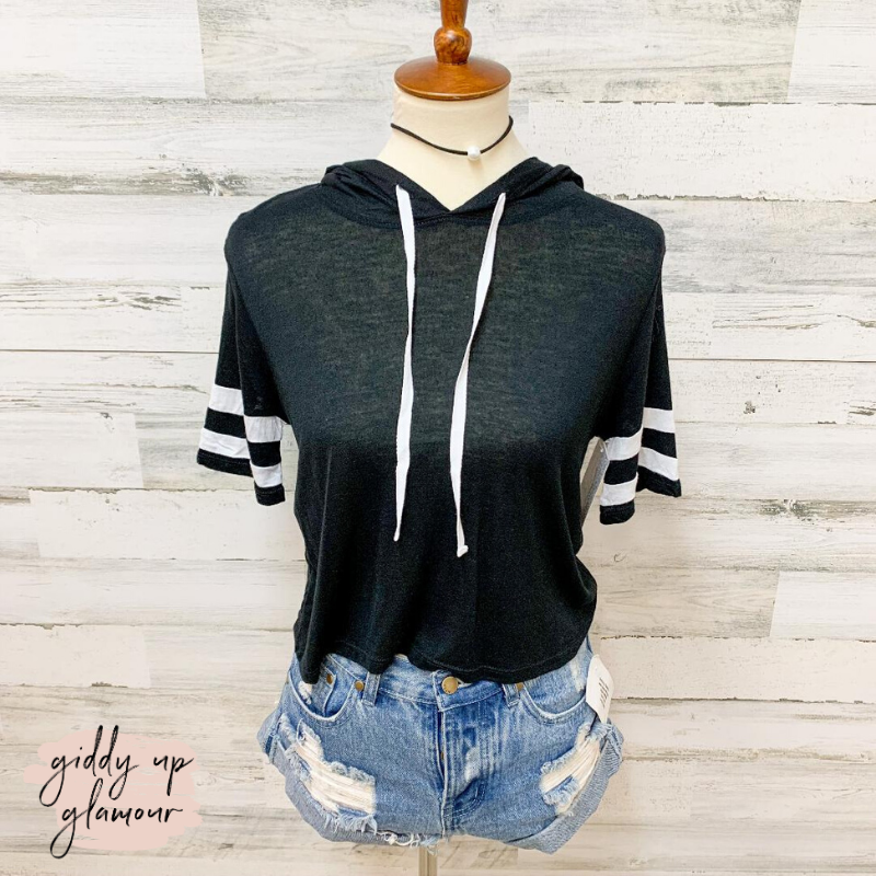 Give It a Rest Short Sleeve Hoodie Crop top in Black