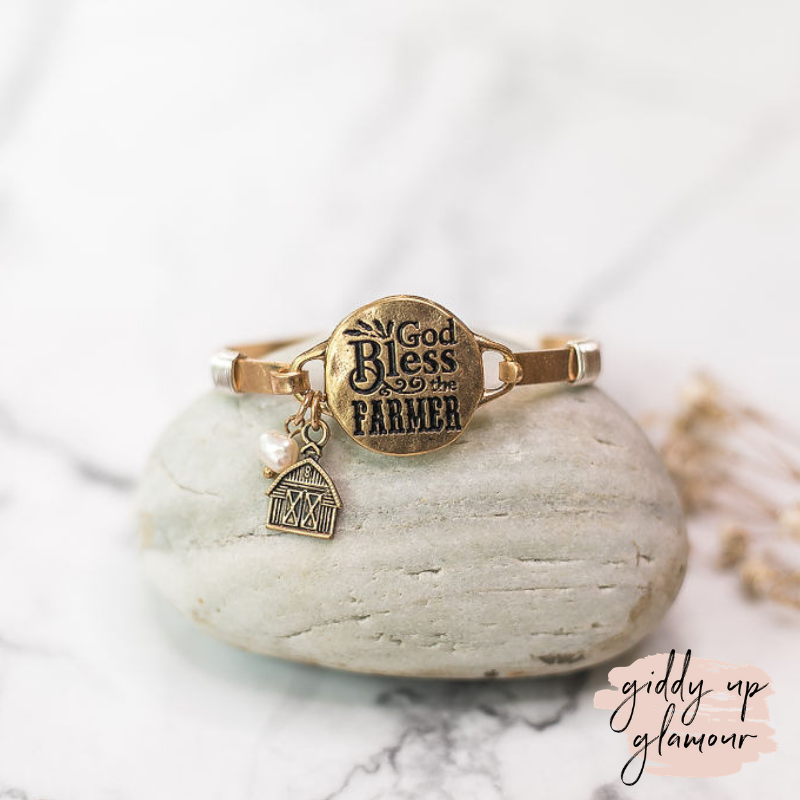 God Bless The Farmer Gold Wire Bracelet - Giddy Up Glamour Boutique