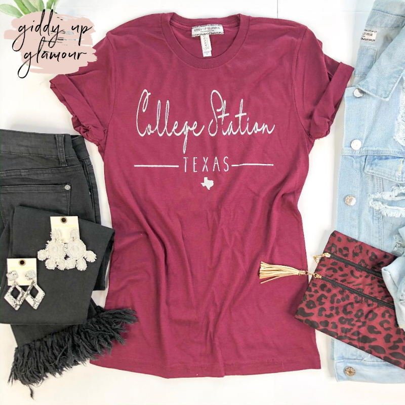 Last Chance Size 3XL | Aggie Game Day | College Station, TX Cursive Short Sleeve Tee Shirt in Maroon - Giddy Up Glamour Boutique