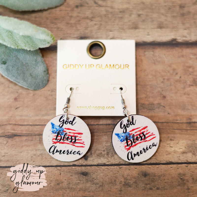 "God Bless America" Wooden Earrings in White - Giddy Up Glamour Boutique
