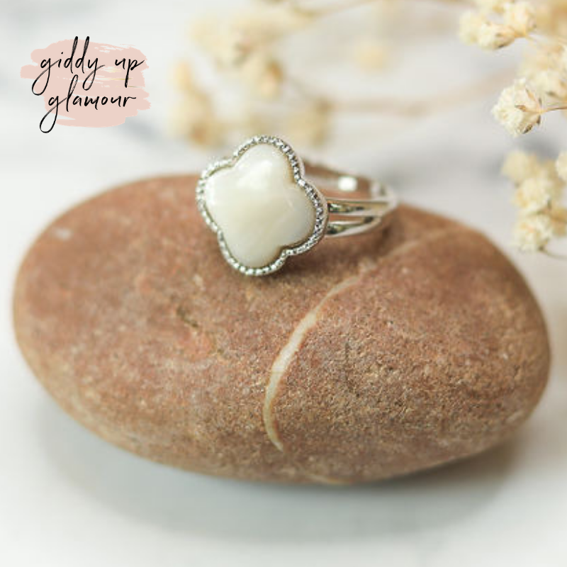 Mother of Pearl Clover Fashion Ring - Giddy Up Glamour Boutique