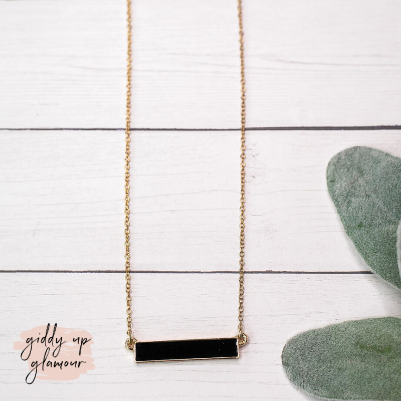 Short Gold with Black Bar Necklace - Giddy Up Glamour Boutique