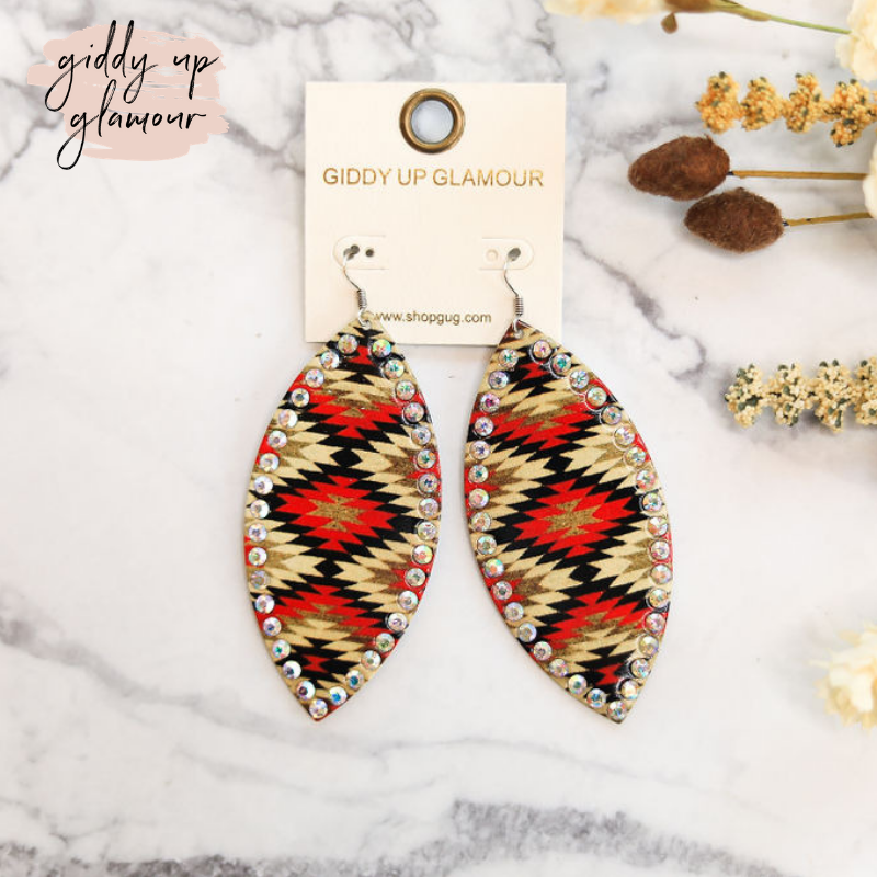Free Bird Feather Shape Earrings in Red Aztec - Giddy Up Glamour Boutique