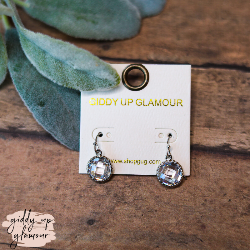 Clear Crystal Circle Earrings Outlined in Silver - Giddy Up Glamour Boutique