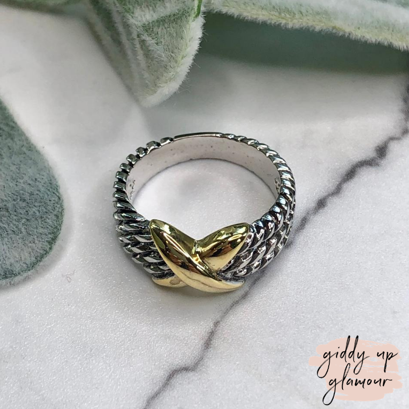 Two Toned X Rope Ring - Giddy Up Glamour Boutique