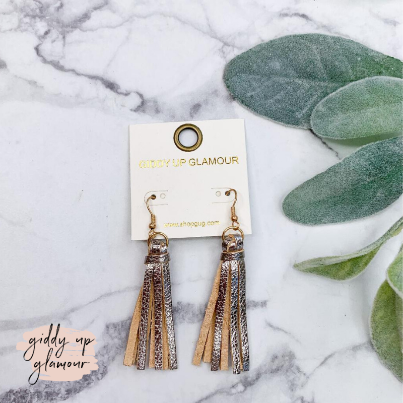 Leather Metallic Tassel Earrings - Giddy Up Glamour Boutique