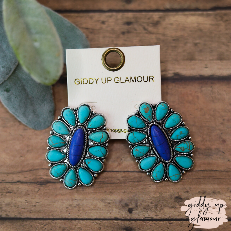 Oval Cluster Earrings in Turquoise and Blue - Giddy Up Glamour Boutique