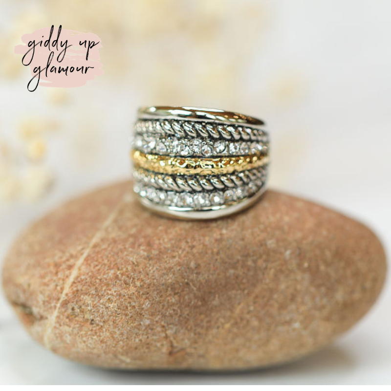 Two Toned Stacked Statement Fashion Ring - Giddy Up Glamour Boutique