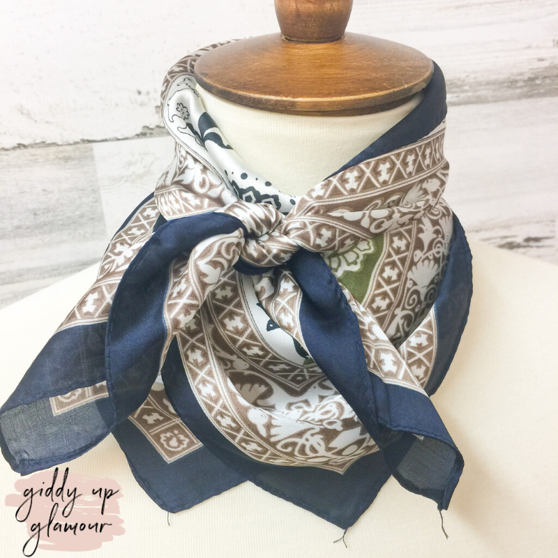 Paisley Print Silky Scarf in Olive Green - Giddy Up Glamour Boutique