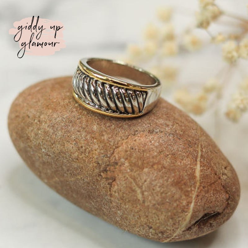 Two Toned Round Rope Band Ring - Giddy Up Glamour Boutique