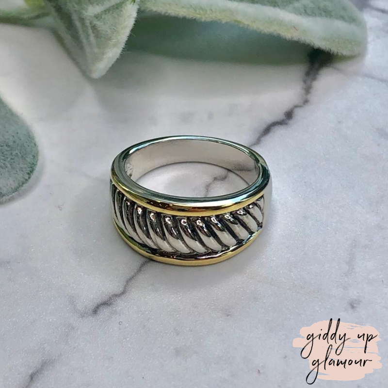 Two Toned Round Rope Band Ring - Giddy Up Glamour Boutique