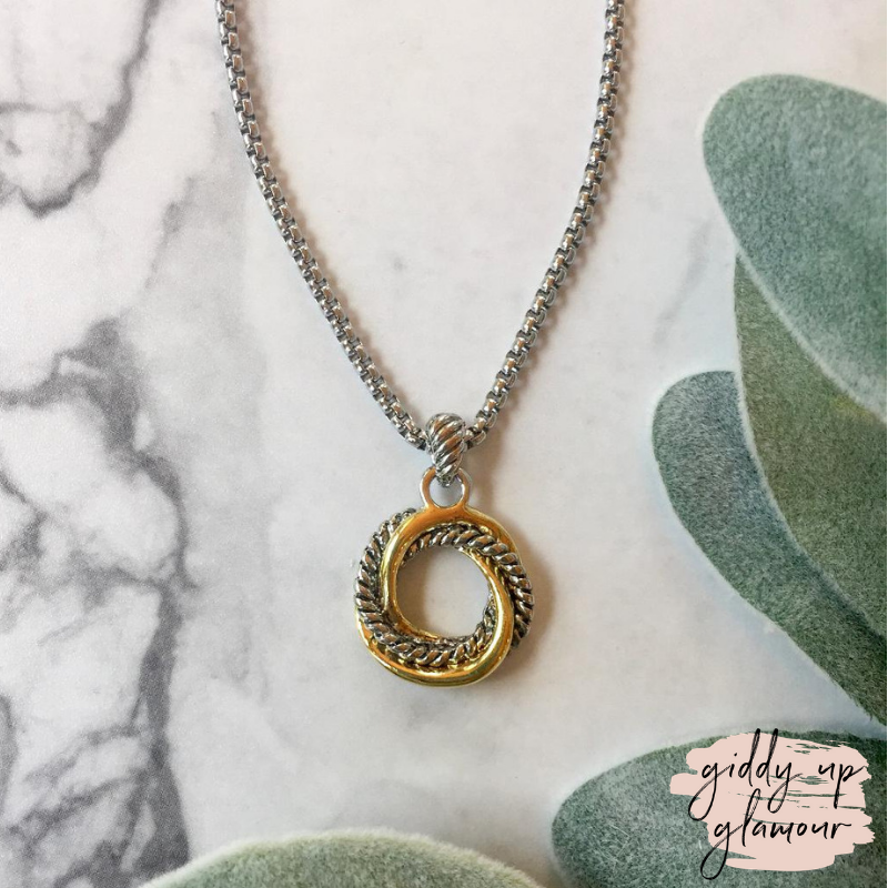 Two Toned Love Knot Pendant Necklace - Giddy Up Glamour Boutique