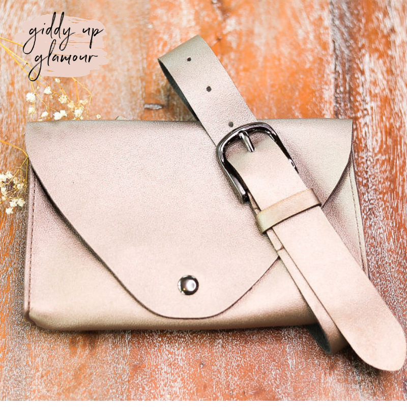 Envelope Faux Leather Fanny Pack in Champagne - Giddy Up Glamour Boutique