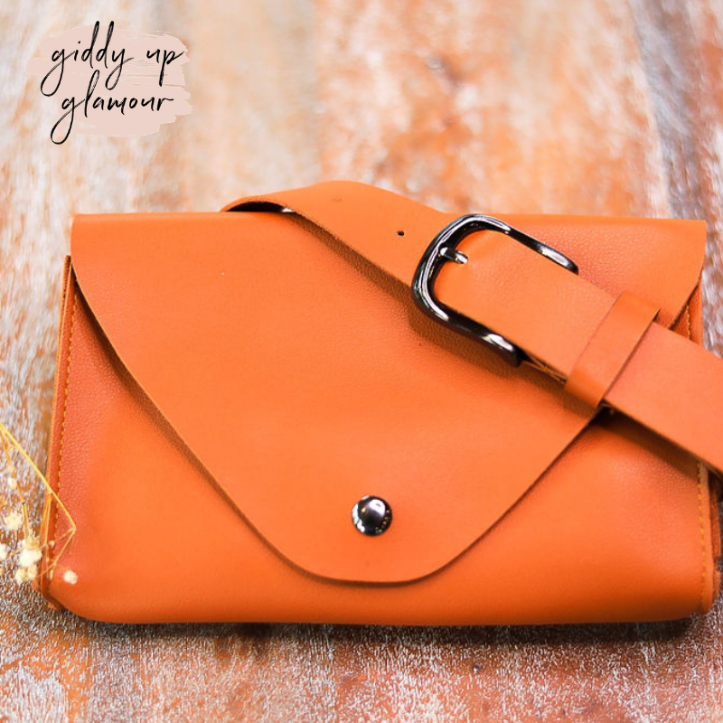 Envelope Faux Leather Fanny Pack in Caramel Brown - Giddy Up Glamour Boutique
