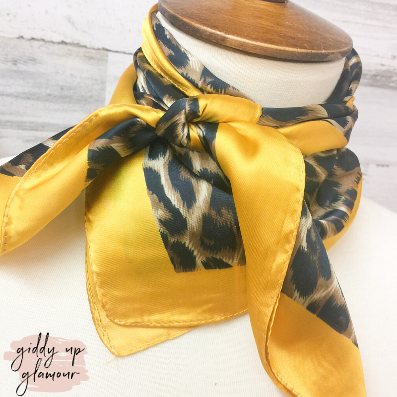 Leopard Print Silky Scarf in Yellow - Giddy Up Glamour Boutique