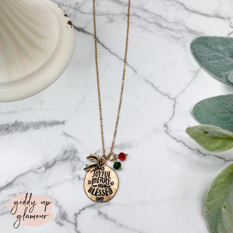 Joyful, Merry, and Blessed Gold Charm Necklace - Giddy Up Glamour Boutique