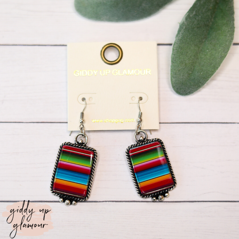 Silver Rectangle Earrings in Serape - Giddy Up Glamour Boutique
