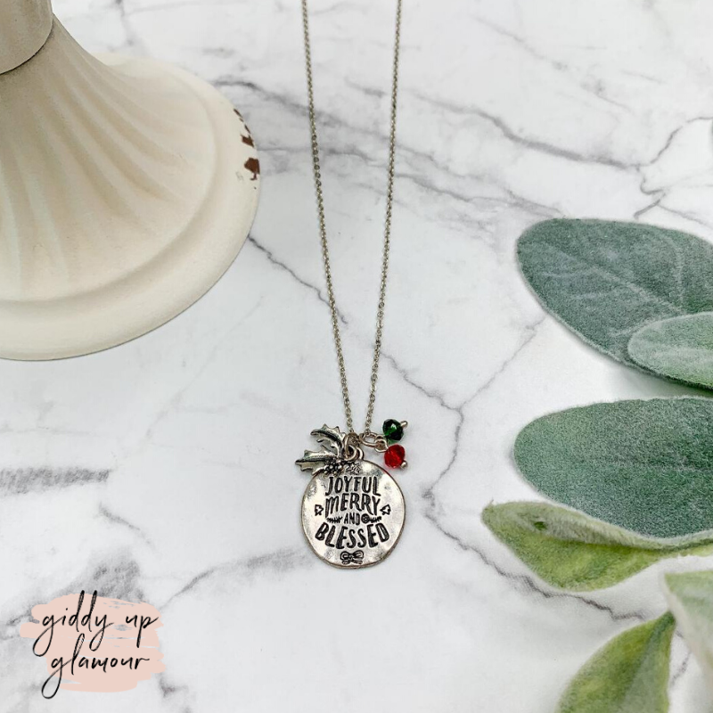 Joyful, Merry, and Blessed Silver Charm Necklace - Giddy Up Glamour Boutique