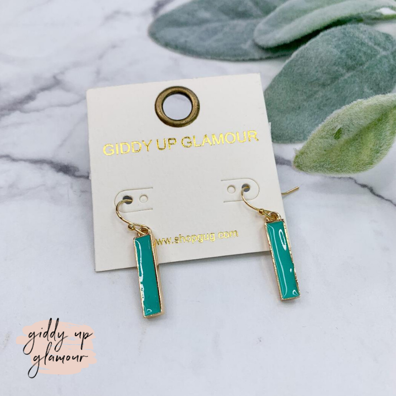 Rectangle Dangle Earrings in Turquoise and Gold - Giddy Up Glamour Boutique
