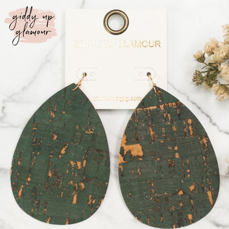 Distressed Cork Teardrop Earrings in Teal - Giddy Up Glamour Boutique