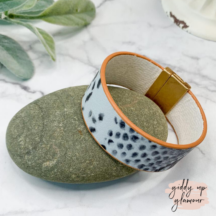 Leather Bracelet with Magnetic Clasp in Black Snakeskin - Giddy Up Glamour Boutique