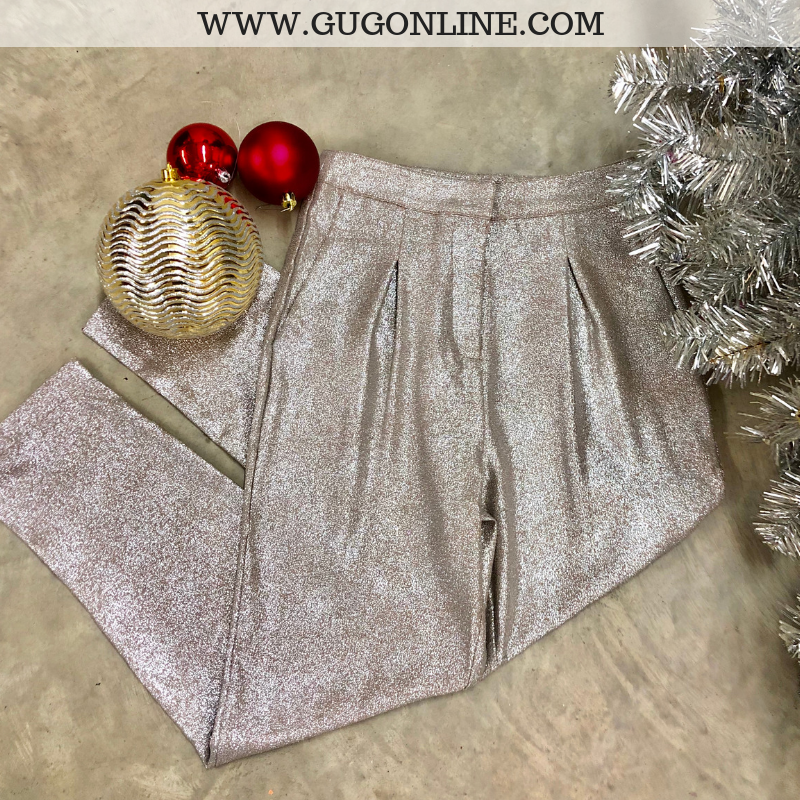 Heartbreak Girl Metallic Pleated Pants in Silver - Giddy Up Glamour Boutique