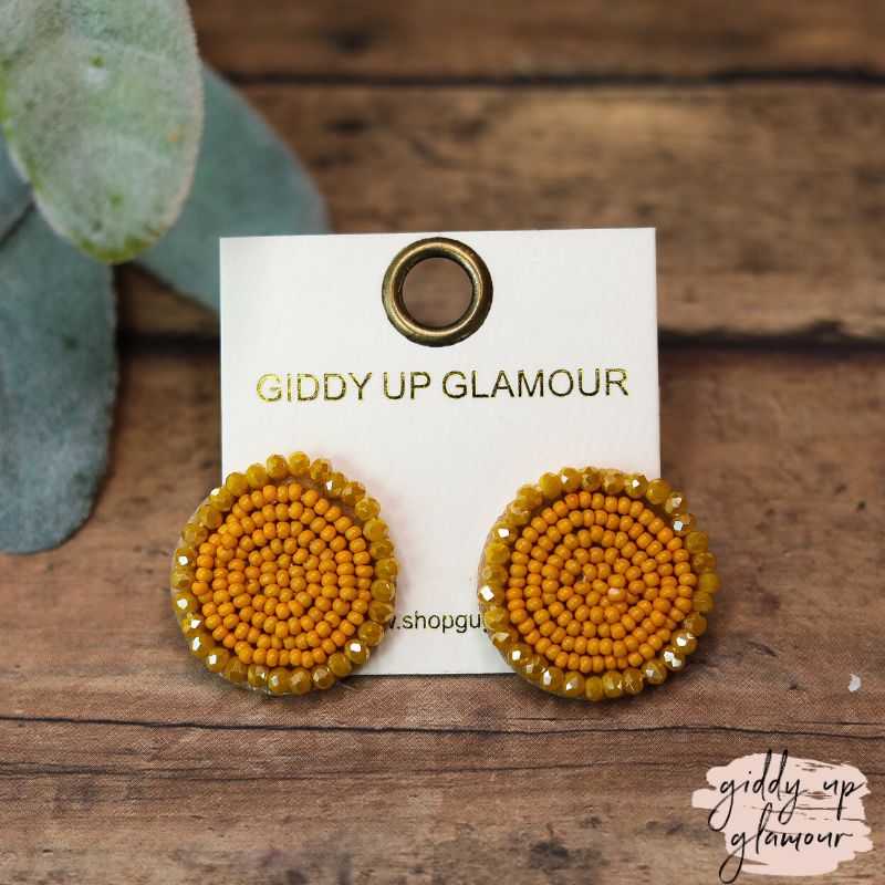 Last Chance | Circle Seed Bead Earrings in Mustard Yellow - Giddy Up Glamour Boutique