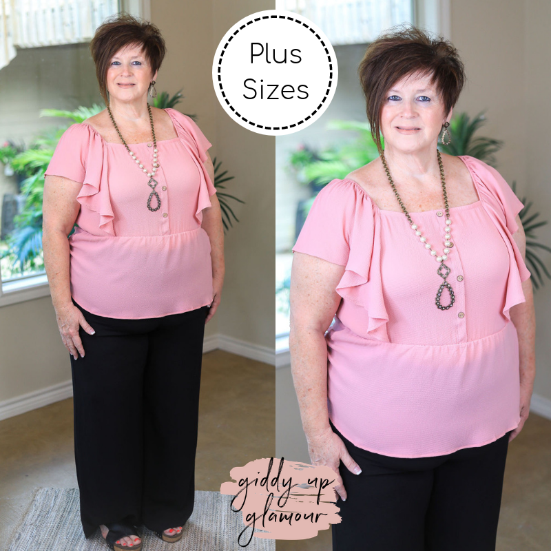 Last Chance Size 2XL & 3XL | Plus Size | Resounding Success Peplum Top with Button Detail in Light Pink - Giddy Up Glamour Boutique