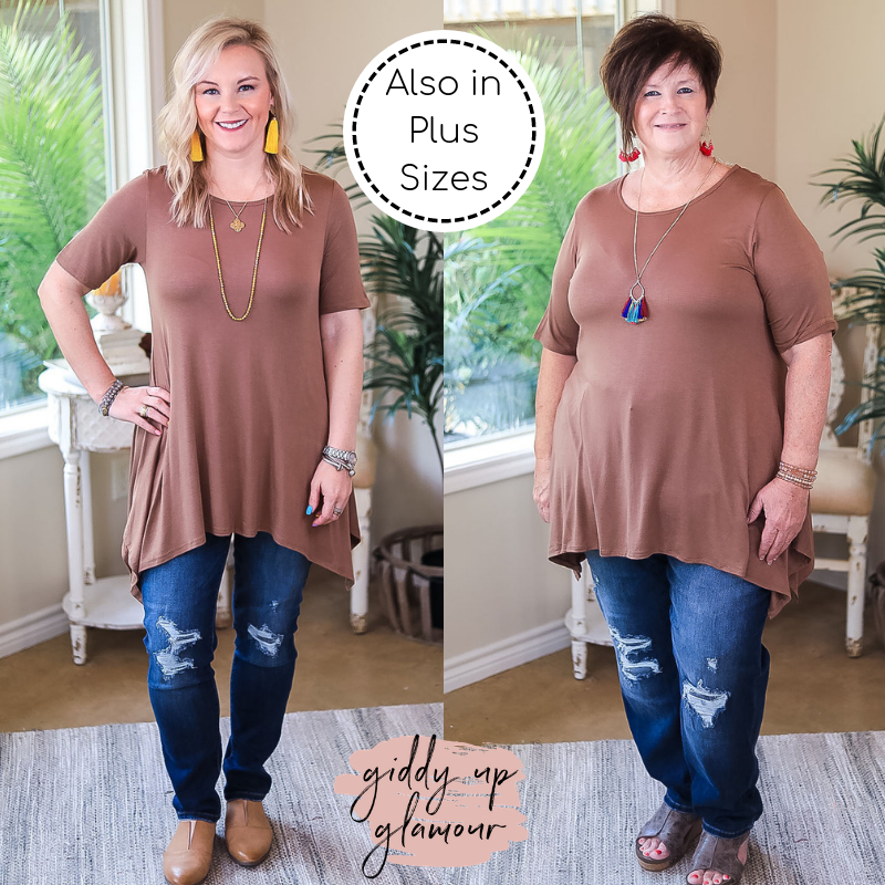 Whenever This Happens Solid Handkerchief Tunic Top in Mocha Brown - Giddy Up Glamour Boutique